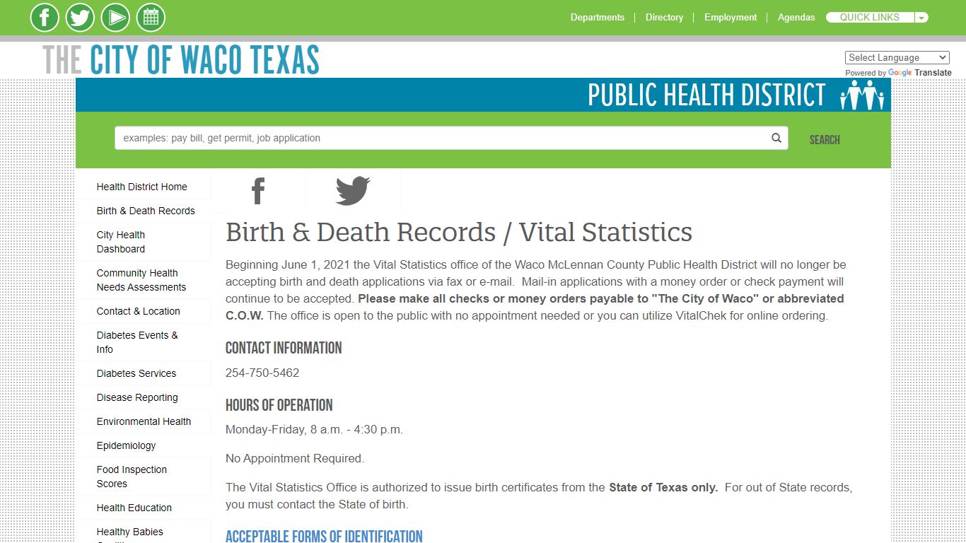 Birth & Death Records / Vital Statistics - Waco McLennan County Public ...